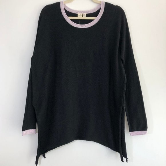 New Cloth by Design Convertible Tie Side Slit Sweater Black Purple Size Medium - Picture 4 of 16